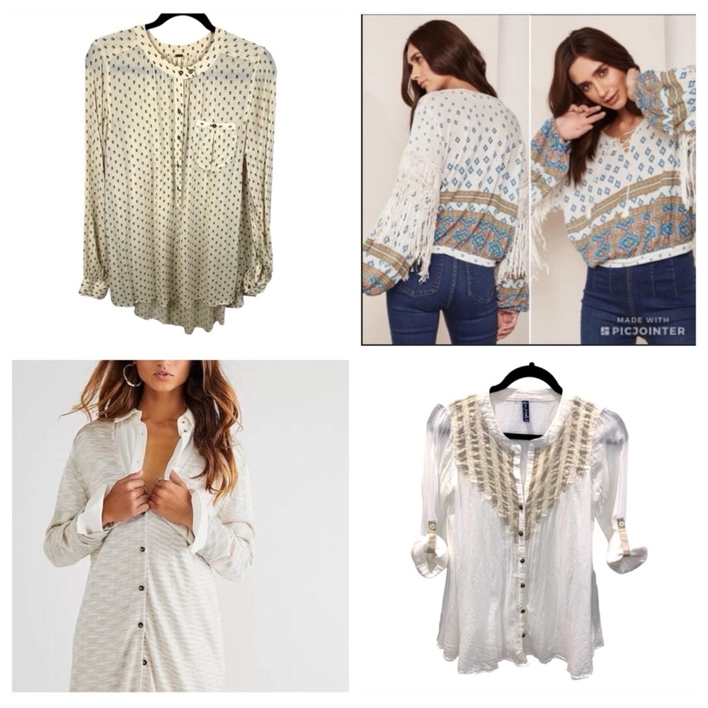 Bundle of 4 Free People Tops XS-S Long Sleeve Shirts Sweater Boho Hippie